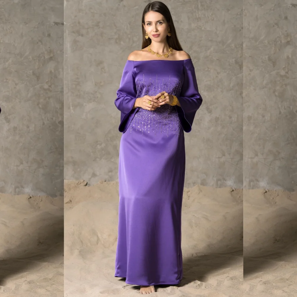    Ball   Satin Beading  A-line Off-the-shoulder Bespoke Occasion Gown Long es   