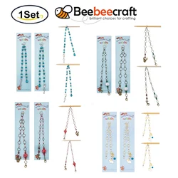 2Pc Alloy Number Beads Knitting Row Counter Chains Acrylic Link Beads Stitch Marker Row Counter Chains with Teardrop/Key Pendant