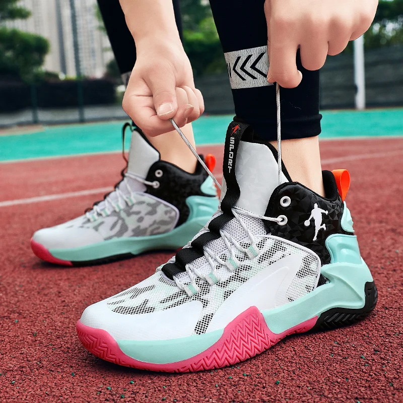 Trendy Men High-top Basketball Shoes Street Couple Basketball Sneakers Teenagers Breathable Athletic Shoes Outdoor Sport Sneaker
