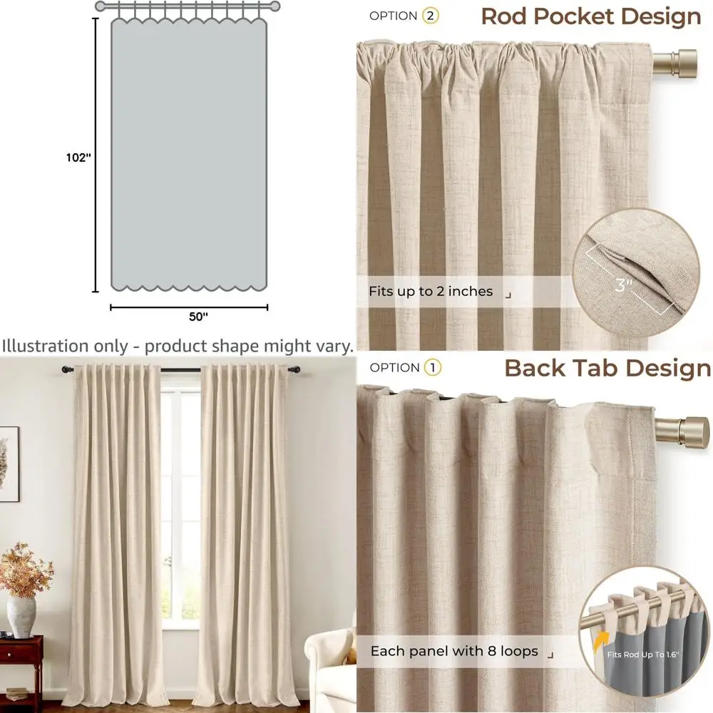 

Термоизолирующие льняные светонепроницаемые шторы, 50x102 дюйма, цвет овсяный, комплект из 2 панелей для спальни
