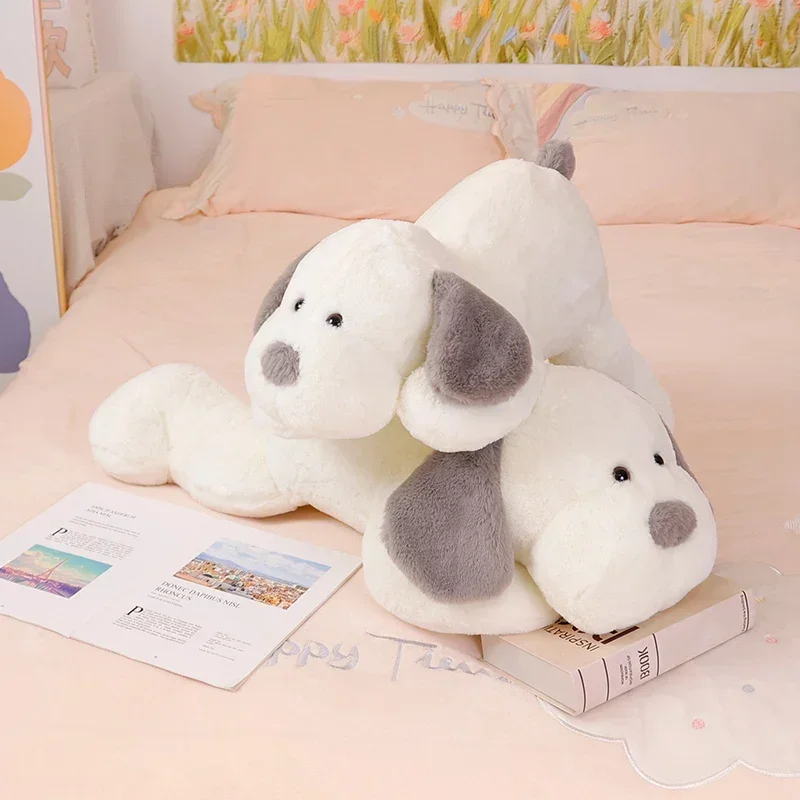 50/70/90CM Lying Little Dog Plush Doll Cute White Dog Stuffed Lying Pillow Toys Soft Puppy Cushion For Christmas Birthday Gifts