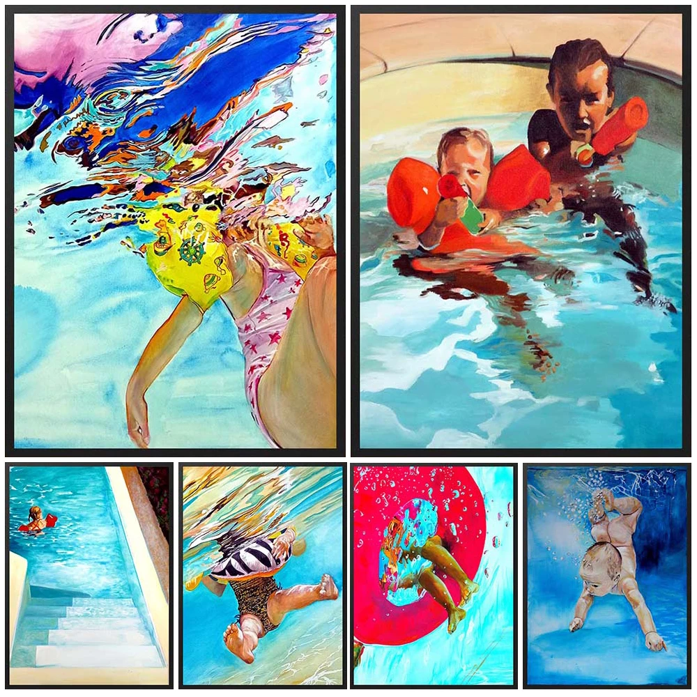 

Baby Swimming Pool Girl on Vacation Prints Poster Wall Art Canvas Painting Home Decor Wall Pictures For Living Room Unframed