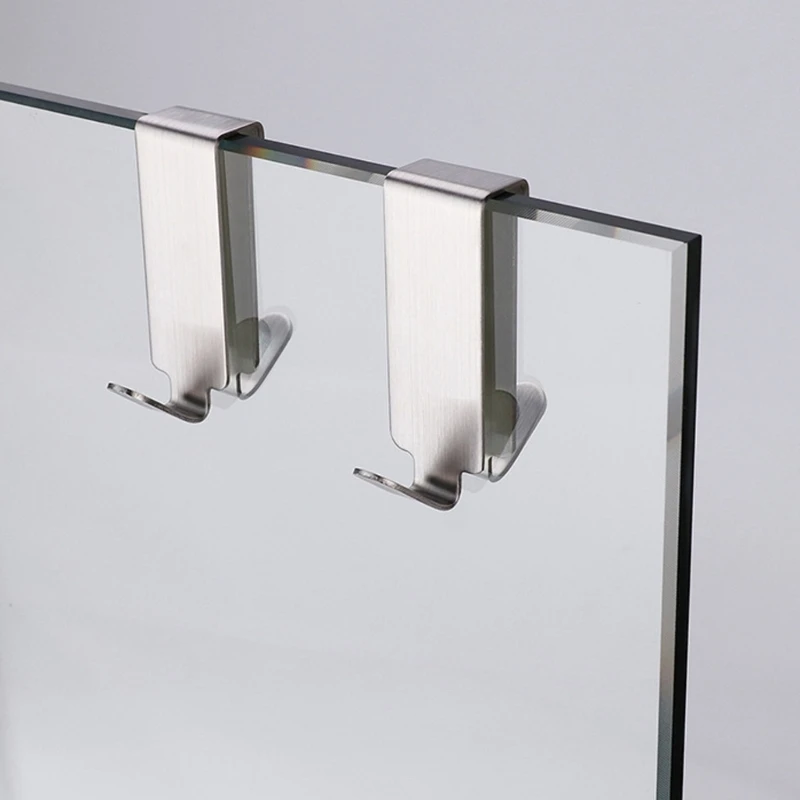 Bathroom Robe Hook for Shower Glass Door, Toolless Double Hanger with Glass Friendly Back Pads and Metal Body, 2 Pack for JOMD