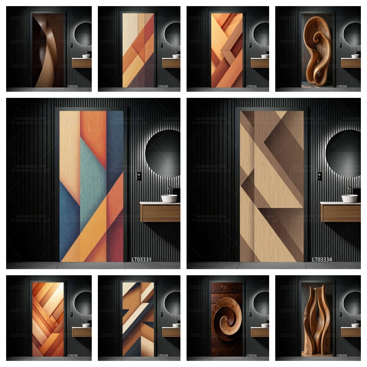 

Modern Geometric Wood Door Sticker, Self-Adhesive & Peel and Stick, Removable Abstract Wooden Texture Art Mural for Home Decor