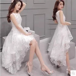 2024 Summer Slim Sleeveless Irregular Tank Dresses Women Sweet Floral Print Dress Female A Line Long Seaside Vacation Vestidos