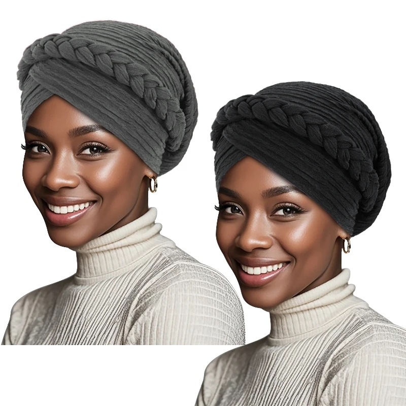2 TEILE/LOS Solide Farben Frauen Böhmischen stil Handgemachte Geflecht Turban Kopf Wrap Twist Bandana Kopf Schal – Detail 6