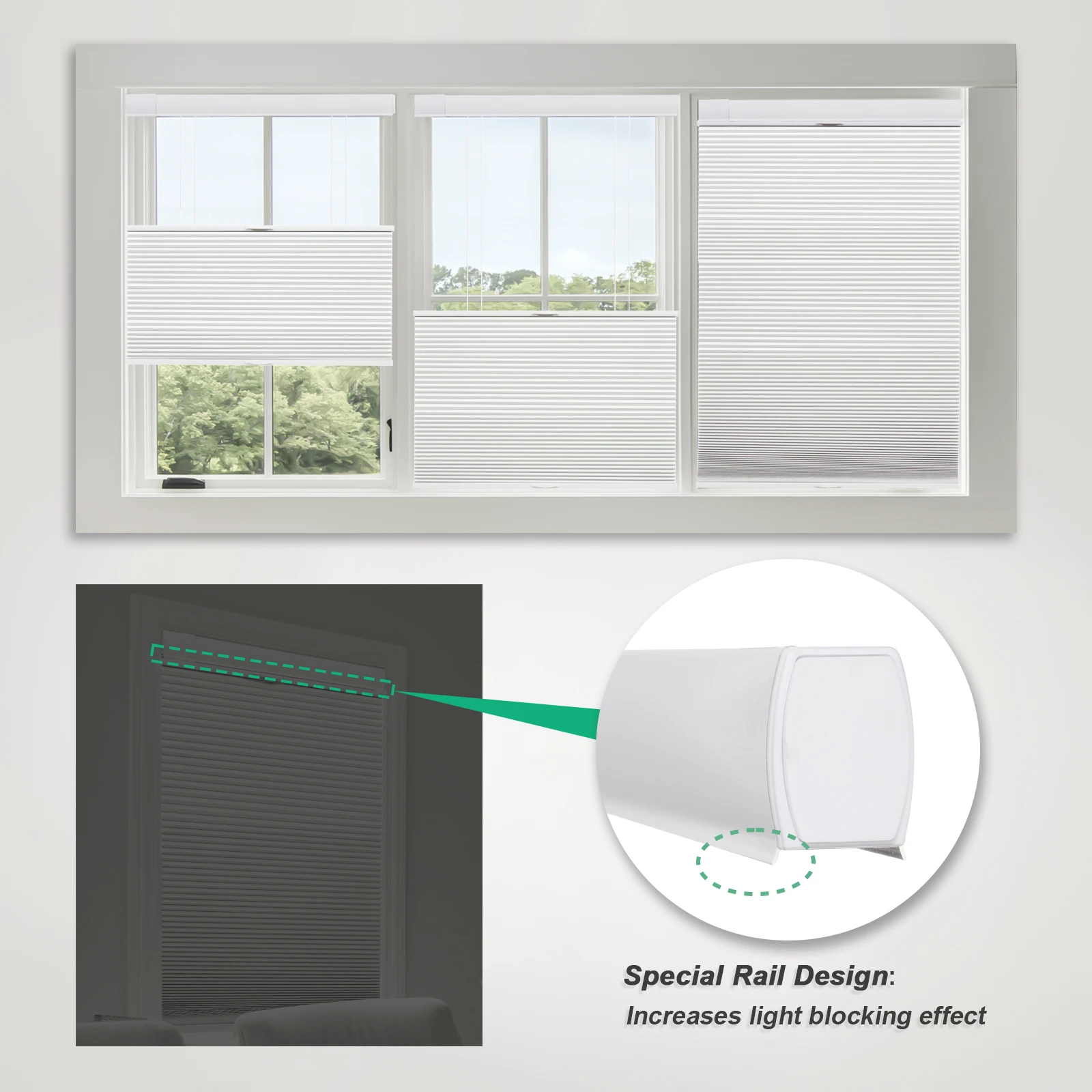 No Tools No Drill Top Down Bottom Up Honeycomb Blinds for Windows, 1\