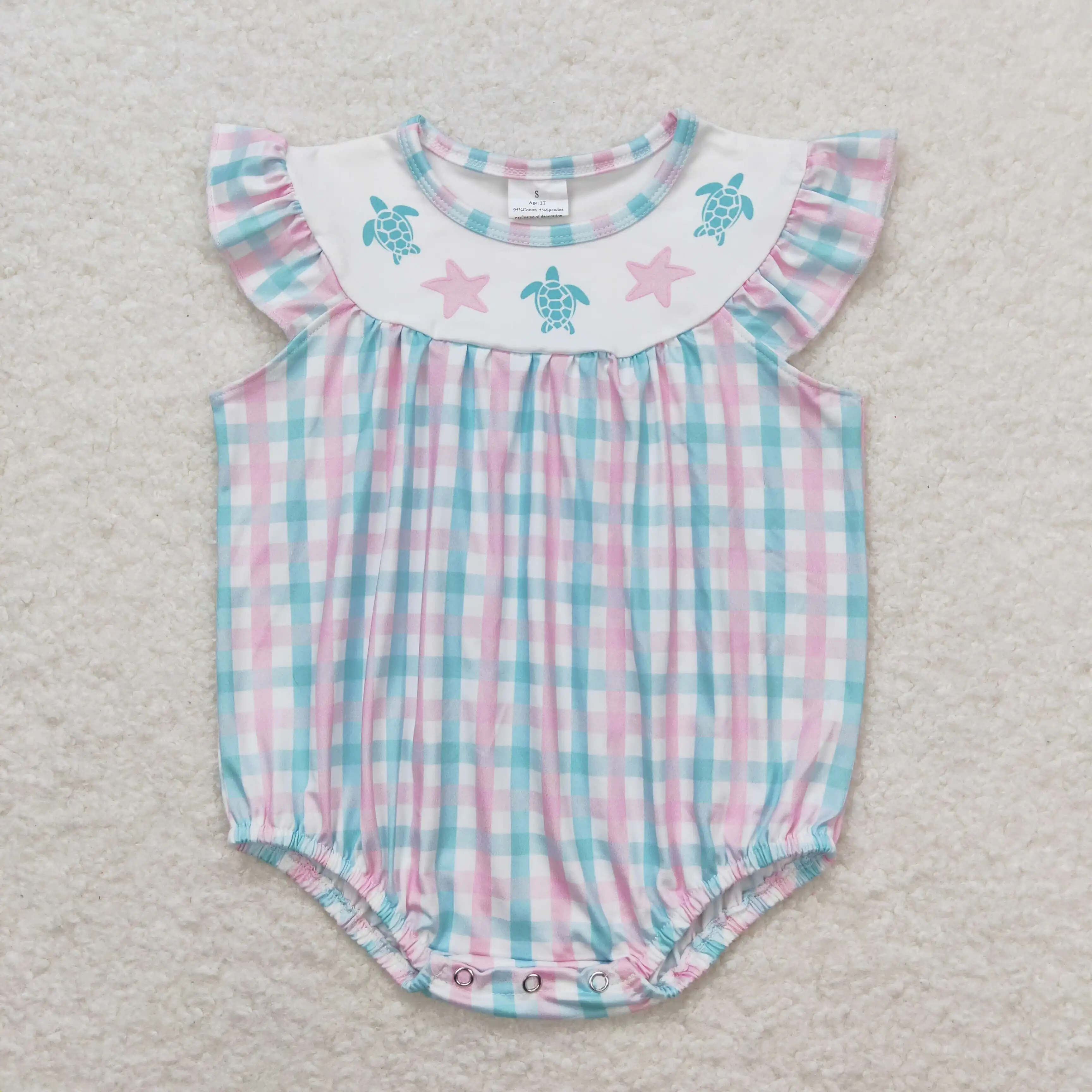 

SR1412 Wholesale New Arrival baby rompers girls Powder Blue Plaid Tank Top Bodysuit Summer Boutique baby girls clothes rompers