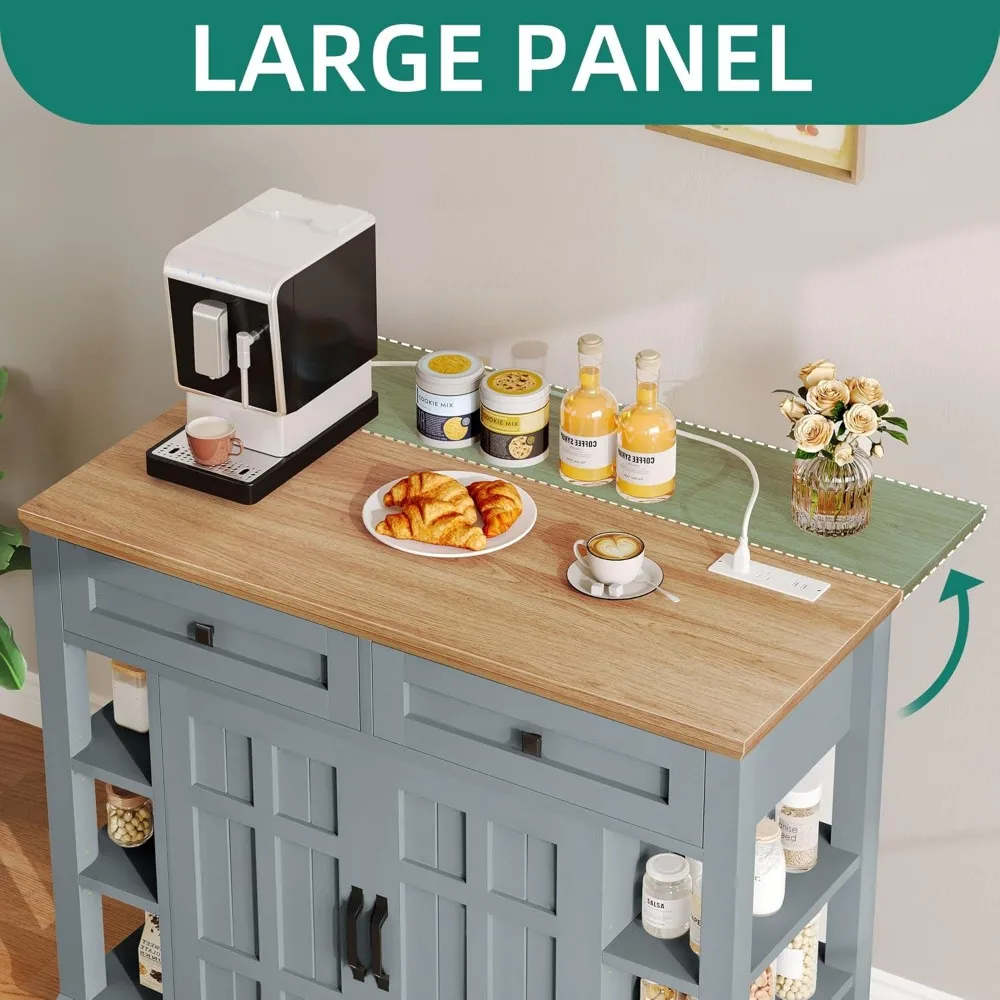 جزيرة المطبخ مع أوراق متدلية ومخرج طاقة، عربة مطبخ دوارة على عجلات، خزانة جزيرة المطبخ الأمريكية مع رف مفتوح #2