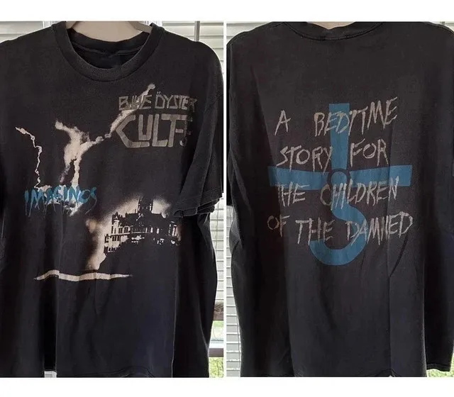 1988 Blue Oyster Cult band Reprint 2 sided Basic Black Unisex T shirt