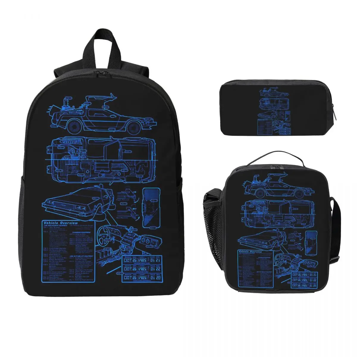 

Retro Back To The Future Backpack Student Boys Girls BookBag School Bag Laptop Shoulder Bags 3ps Insulated Lunch Bag Pencil Case