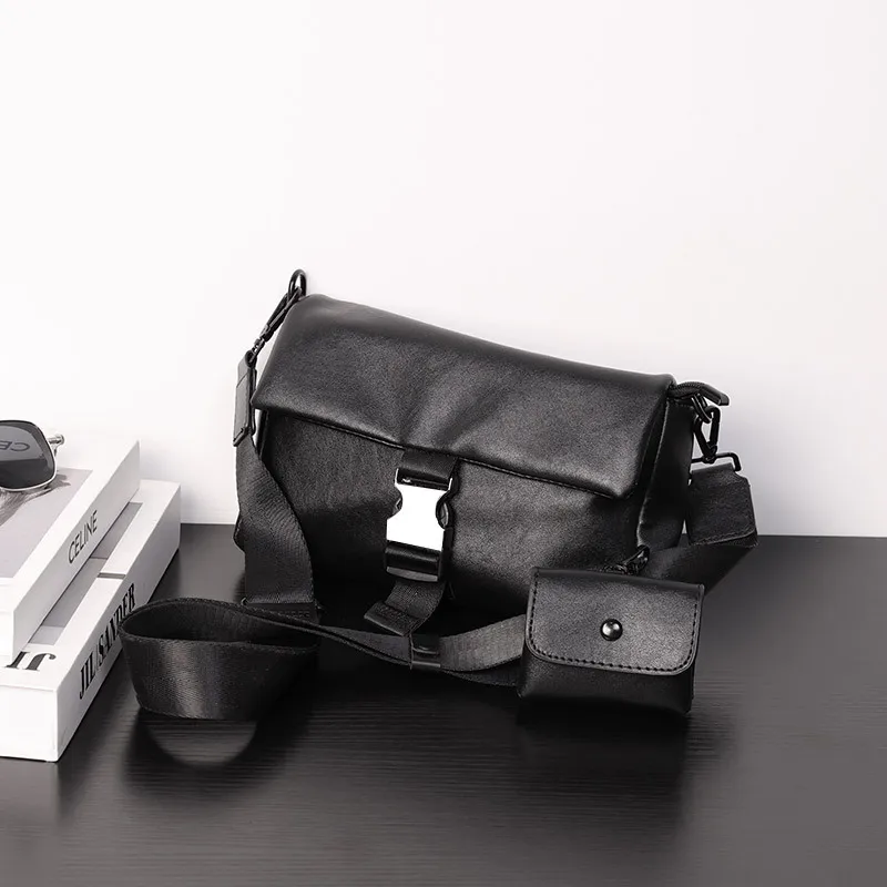 

2 in 1 Men's Crossbody Bag Flap Buckle Crossbody Bags Men New Fashion PU Leather Shoulder Messenger Bag Male Square Handbags