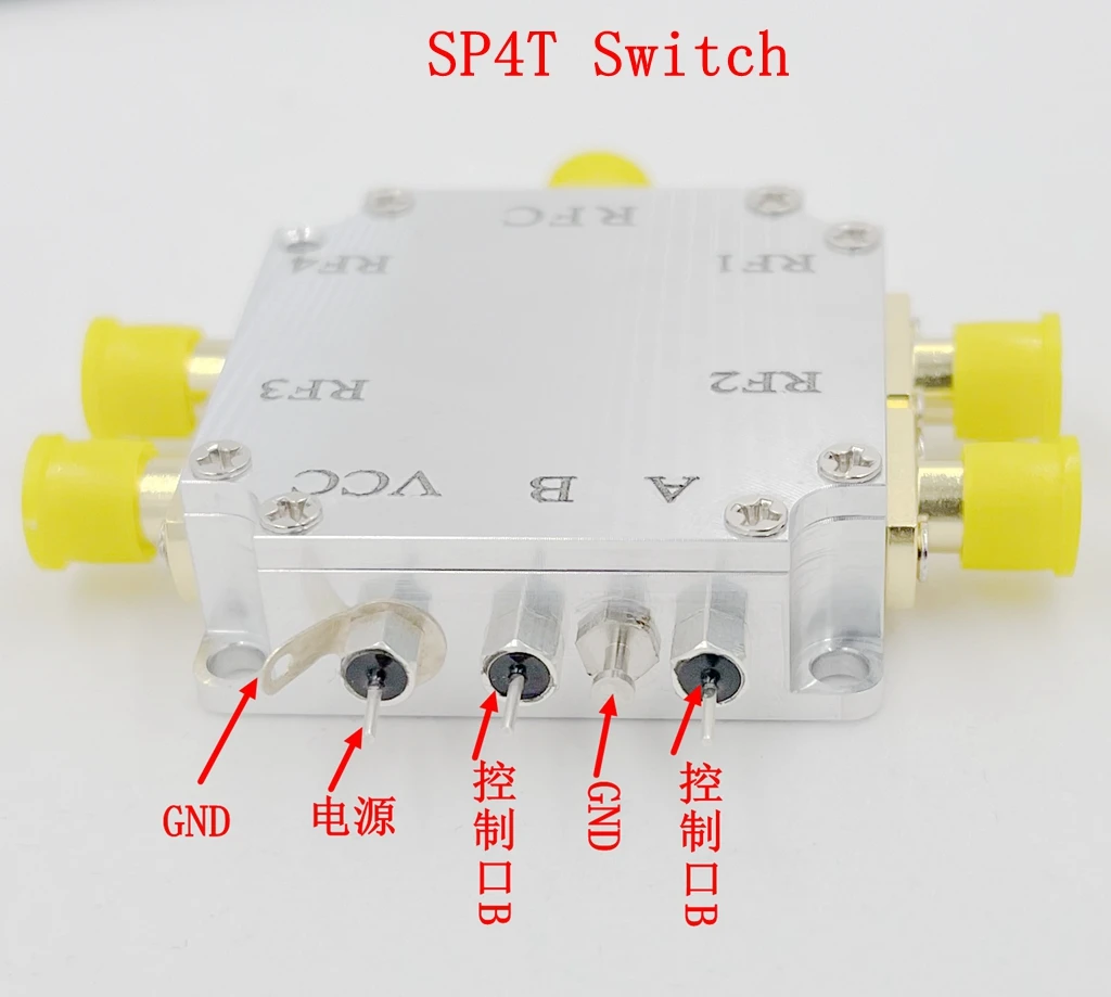 SP4T All quad RF electronic switches 10-6GHz broadband wide and high isolation low insertion loss, small size with shell