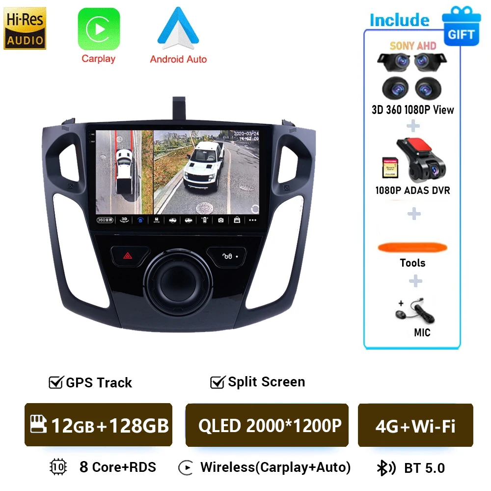 Draadloze CarPlay voor Apple Android Auto Radio GPS voor Ford Focus 3 MK3 2010 2011 2012 2013 2014-2019 multimedia RDS 4G WiFi