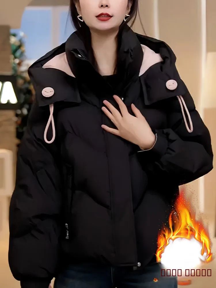 

Женское хлопковое пальто Ele Thiened down, зимнее пальто с капюшоном в Корейском стиле, модная повседневная одежда