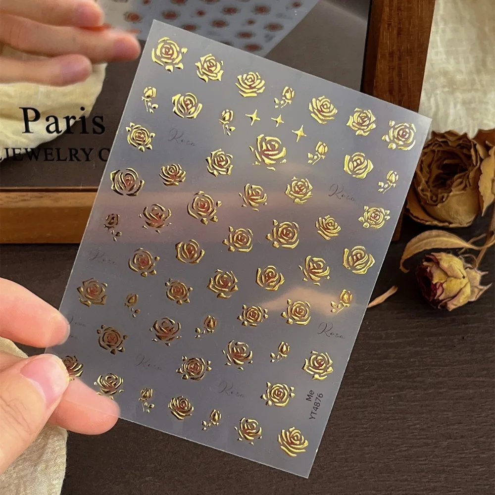 1 Piece 5D exquisite Nail Art Stickers Embossed Light Luxury Black and White Rose self-adhesive Nail Art Stickers Decorative
