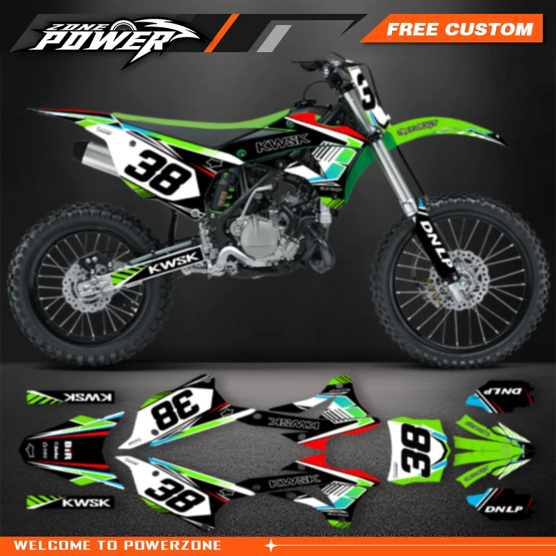 

Powerzone For KX85-100 Motorcycle Fairing Graphics Decals Stickers Kits for Kawasaki KX85 KX100 2014-2021 Number Name Custom