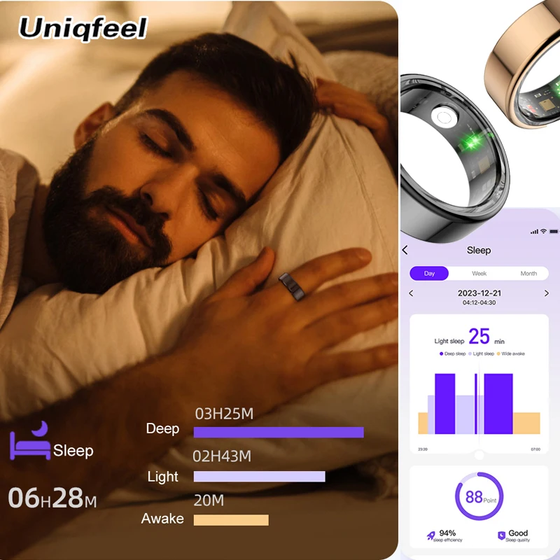 UNIQFEEL R02 cincin pintar Pria Wanita, Monitor oksigen detak jantung dan darah, pemantauan kesehatan, tahan air IP68 & 5ATM, Mode Multi-sport