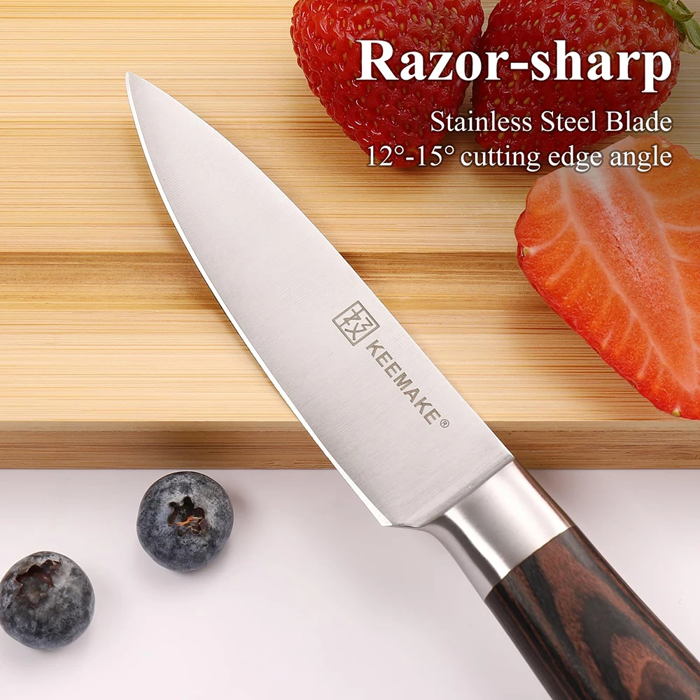 KEEMAKE 3.5 Inch Fruit Paring Knife High Carbon Stainless Steel Peeling Slicing Kitchen Knife Tools Sharp Blade Cutter