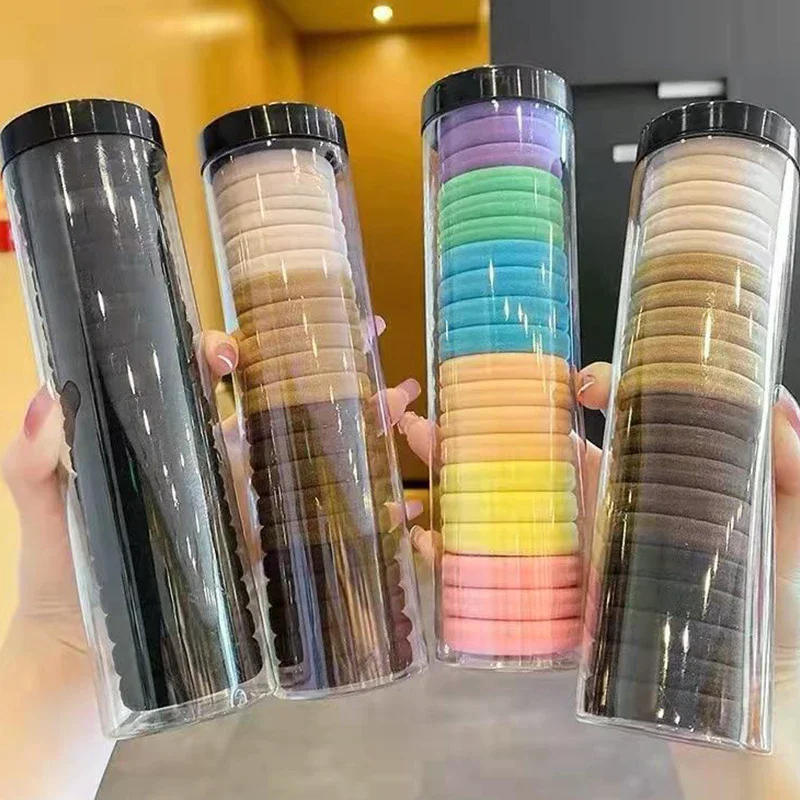 20 Pieces/Box Canned Towel Ring High Elastic Seamless Simple Solid Colors Hair Ring Ponytail Holder Hair Ropes Hair Accessories