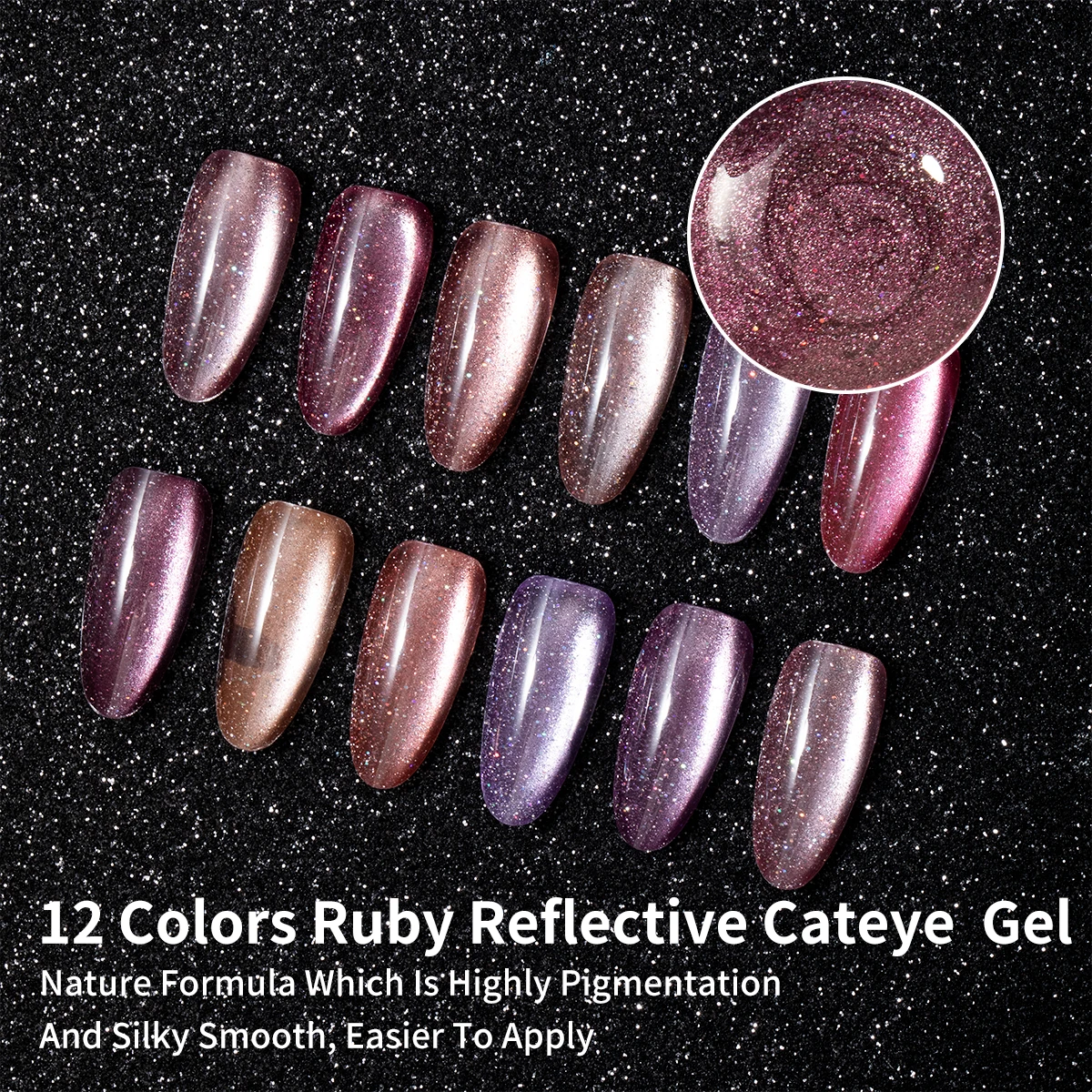 12 Colors Red Diamond Cat Eye Multi-Color Glitter Cat Eye Nail Night Fashion Nail Polish Gel Set