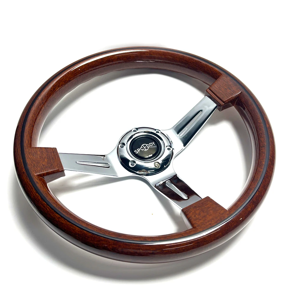 350mm Classic Wood Look Black / Silver Spoke Spceddy Steering Wheel For Car Motorsports ABS Deep Dish Steering Wheel With Rivets