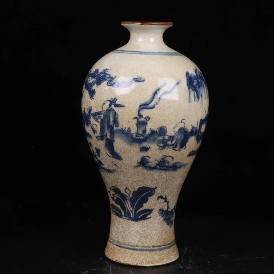 Jingdezhen Blue and White Character Story Pattern Plum Vase Antique Porcelain Decoration