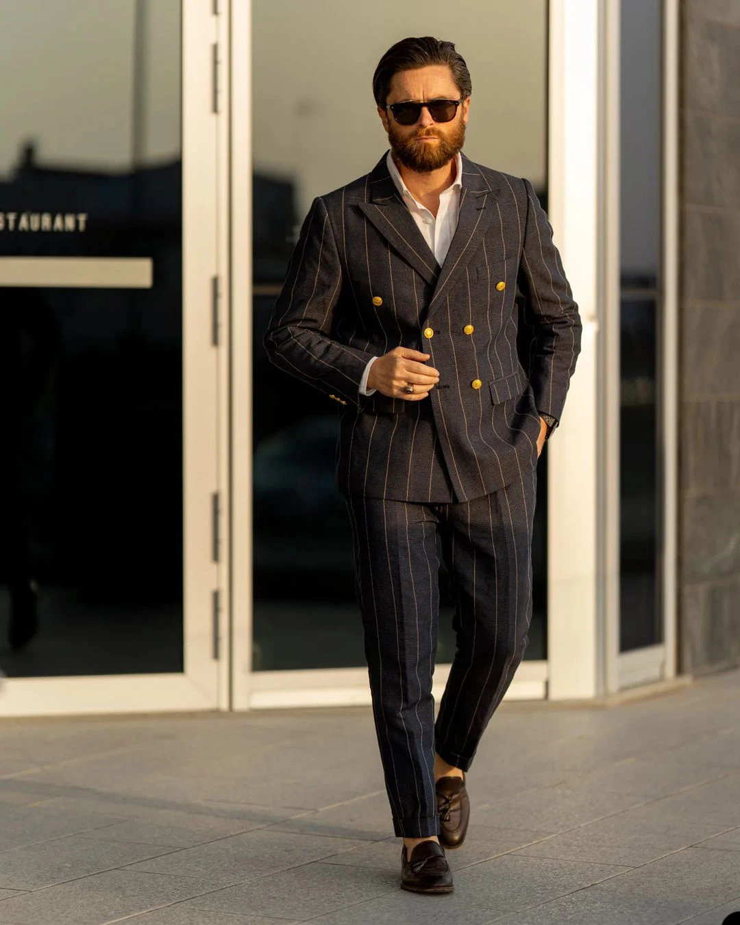 Schwarz Streifen Klassische Männer Anzüge Mit Doppel-Breasted Zwei Stücke Jacke Hosen Nach Maß Hochzeit Formale Occasiom