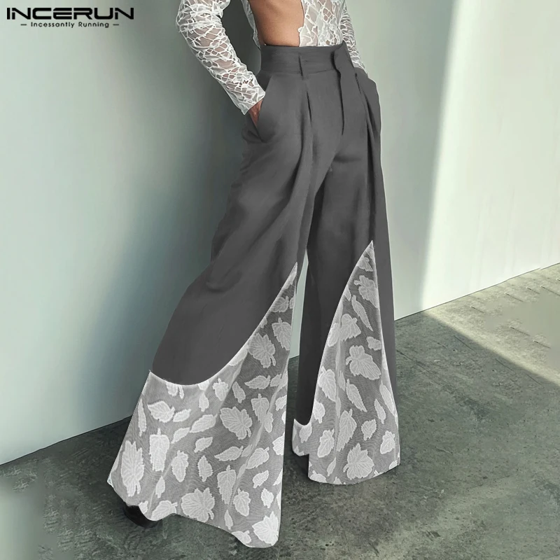 

INCERUN 2024 American Style Trousers Stylish Men's Sexy Lace Patchwork Long Pants Leisure Male Hot Sale Loose Wide Leg Pantalons