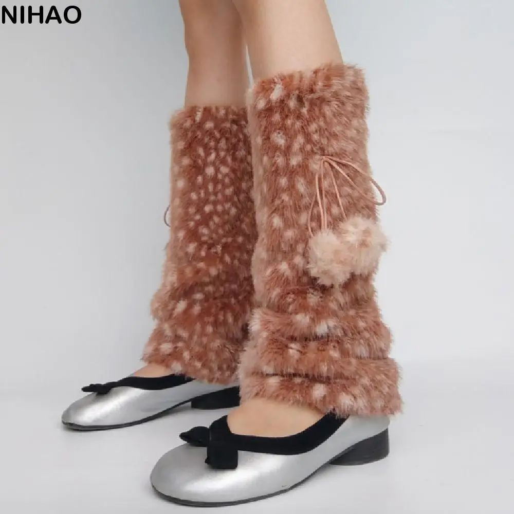 

Гетры из искусственного меха в японском стиле Y2K Fur Ball Lolita JK Lolita Boots Cover Kawaii Теплые гольфы для девочек Уличная одежда