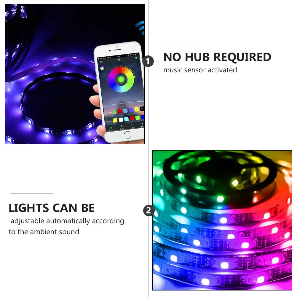 

2 Meter App Control LED Strip Light 5050 Rgb Color Backlight Wireless Remote 16M Colors Dimmable Music Activated