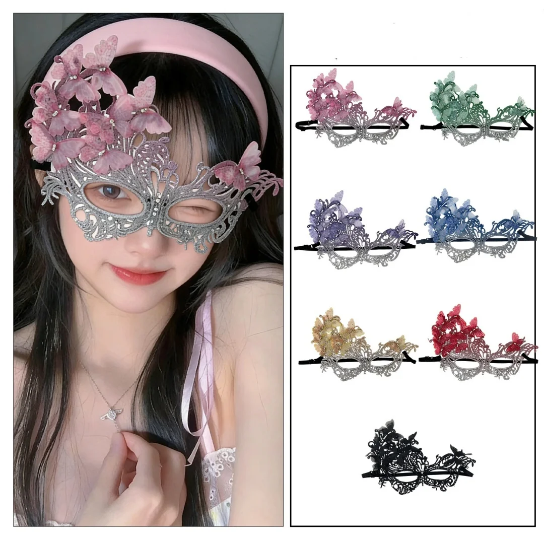 Rhinestone Masquerade Mask Breathable Butterfly Masquerade Mask Lace Half Face Mask Gradient For Theme Party Cosplay Wedding
