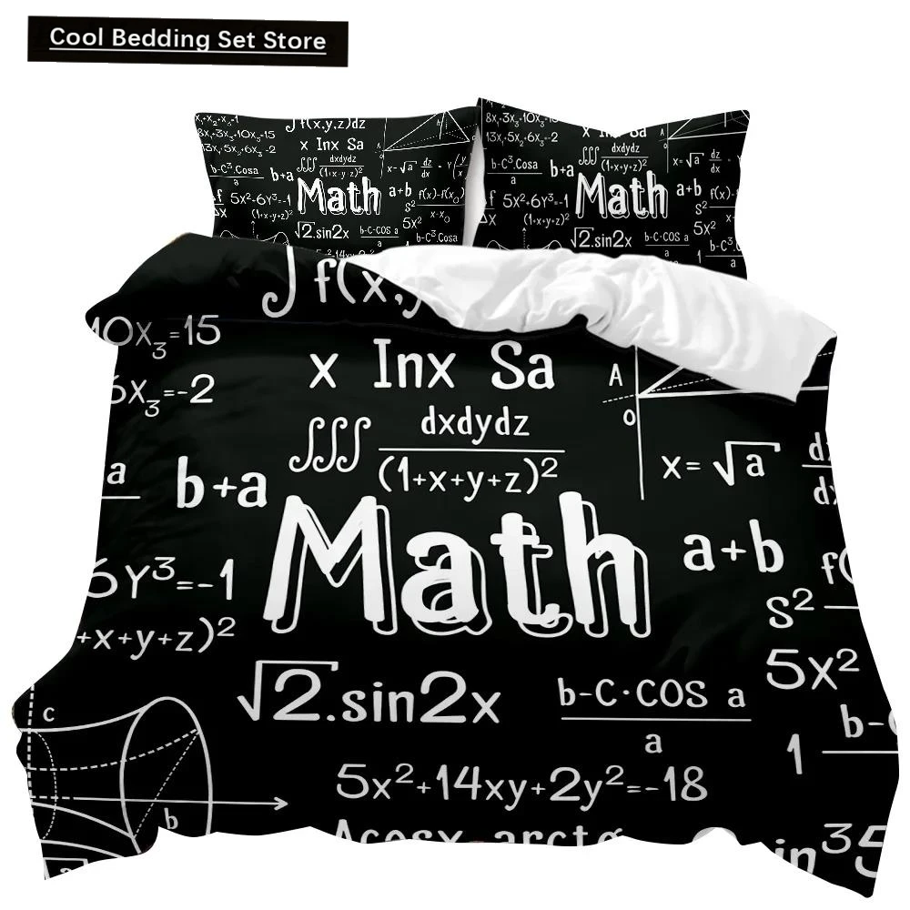 

Math Duvet Cover Set Queen Size Mathematics Formula Print Bedding Set for Kids Boys Girls Educational Polyester Comforter Cover