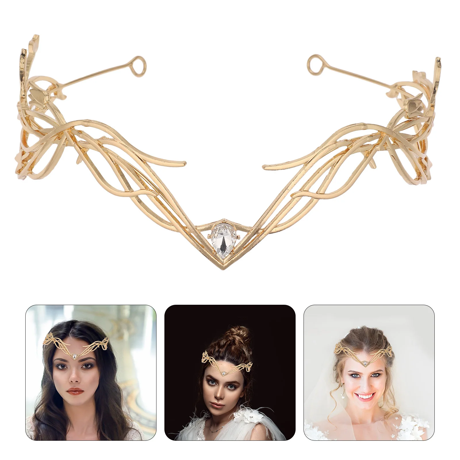 

Alloy Golden Leaf Wedding Headband Sparkling Rhinestone Bridal Hair Accessories Wedding Crown Tiara for Bride Bride Headdress