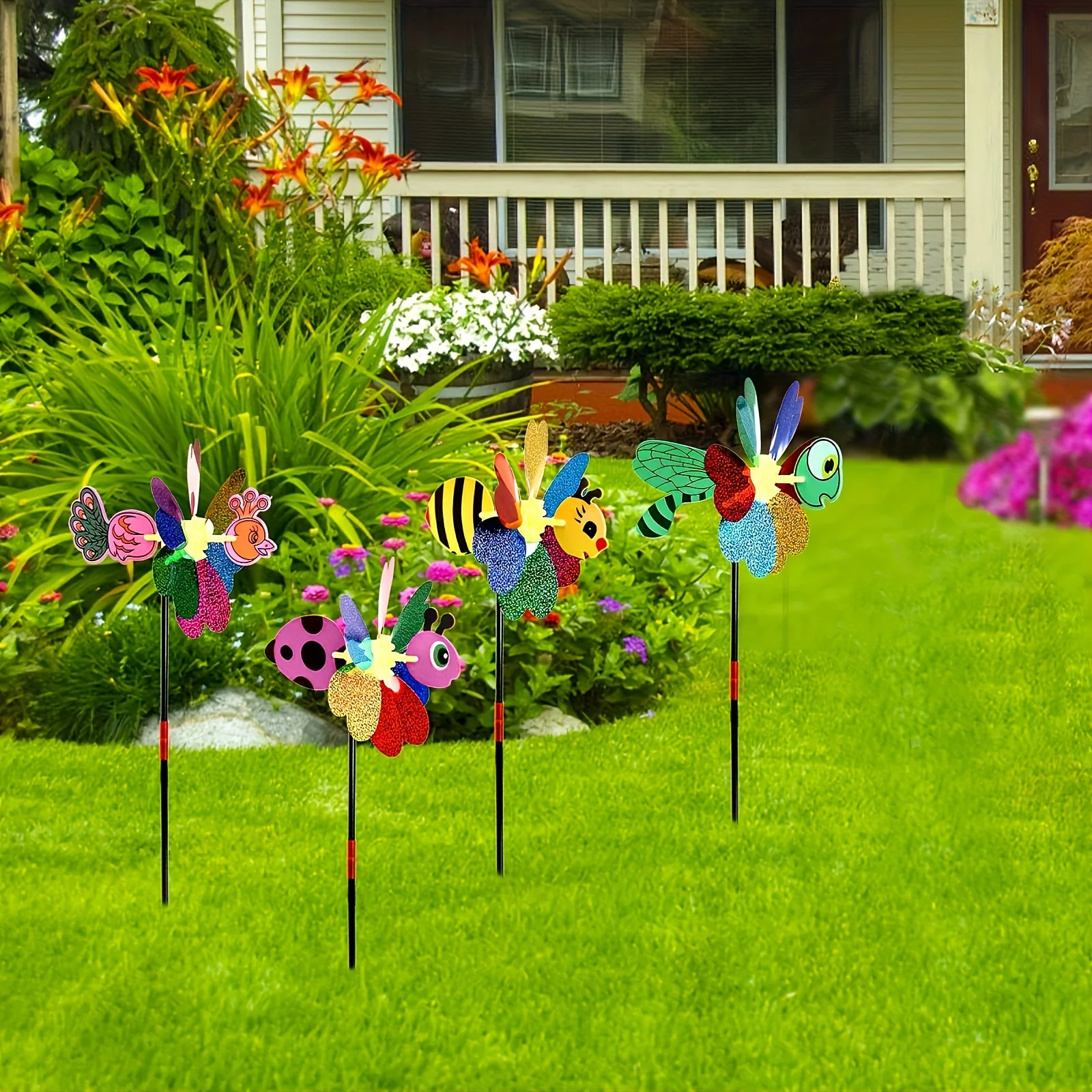 1pc/2pcs-Cartoon 3D Sequins Colorful Windmill Insect Bee Windmill Home Courtyard Decoration