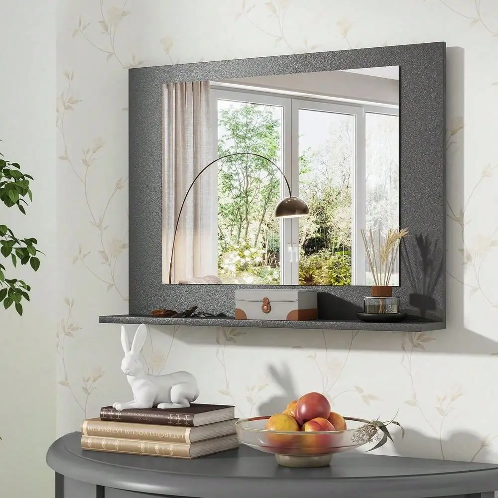 

Mirror With Shelf, 23.5 X 17.5 Rectangle Vanity Mirror With Exquisite Frame, Expansion Screws, Wall Mounted Horizontal Hanging