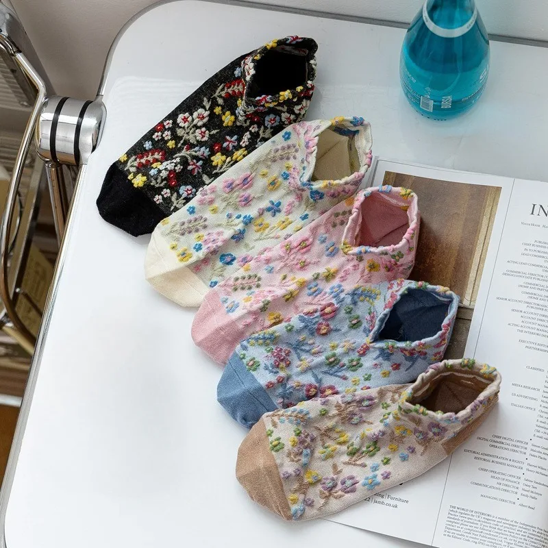 

1 пара красивых носков с цветочным принтом для женщин, весенне-летние дышащие хлопковые носки до щиколотки