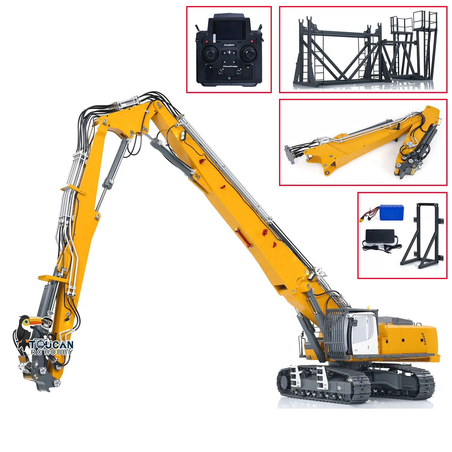 Kabolite K970 300 1/14 RC Hydraulic Excavator RTR Heavy Demolition Machine Metal Rack Upgraded Replaceable 2-arm Toy THZH1759