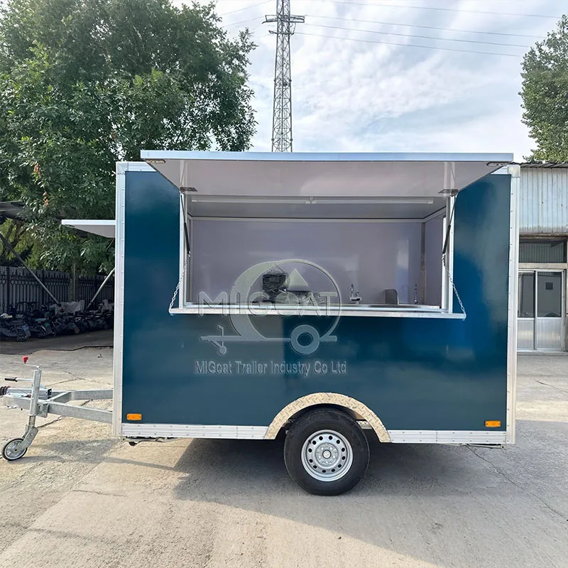 Commercial Mobile Food Trailer Fully Equipped Stainless Steel Food Truck Square Concession Food Cart For Outdoor Street Vending