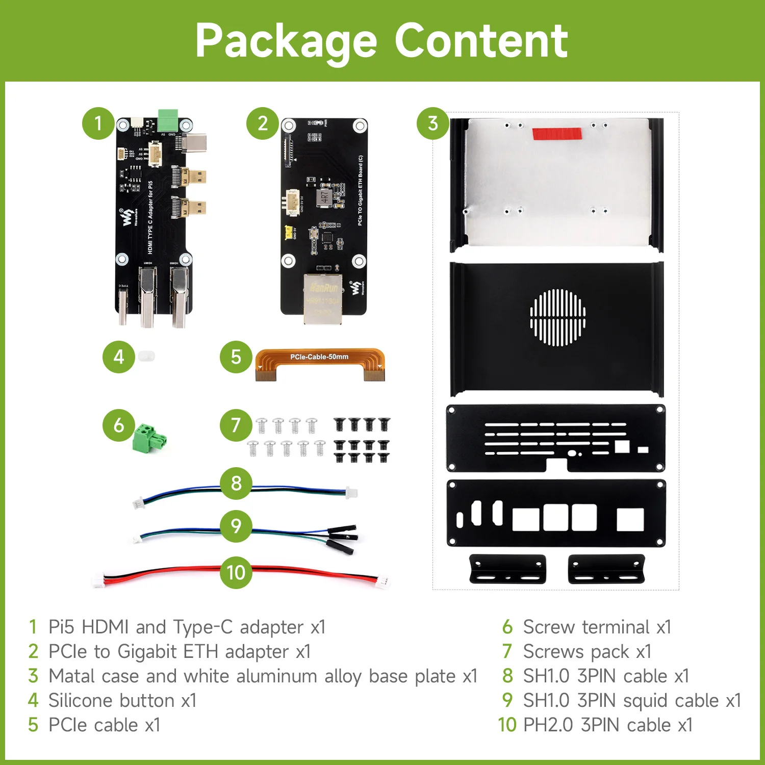 Waveshare-Kit de Mini ordenador multifuncional todo en uno, diseñado para Raspberry Pi 5, opción de caja de aleación de aluminio para adaptador PCIe