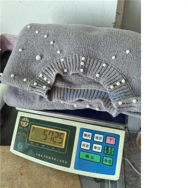 

573B Pearl Sweater for Women Sleeve Drop Shoulder Crewneck Sweatshirt Knit Pullover Sweaters with Pearls