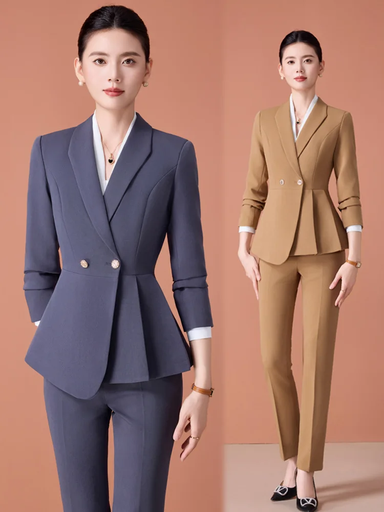 

Gray professional suit for women, autumn high-end elegant goddess style, jewelry store front desk workwear suit