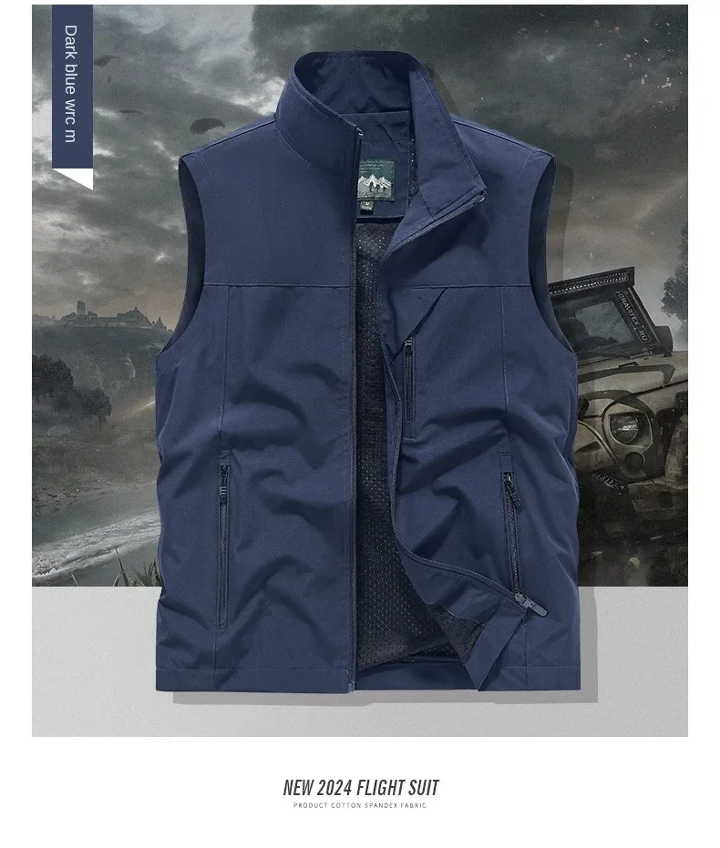 Camping MAN Clothing Sleeveless Windbreaker Summer Jacket Work Fishing Denim Waterproof Workwear Hunting Vest Zip  Multi-pocket