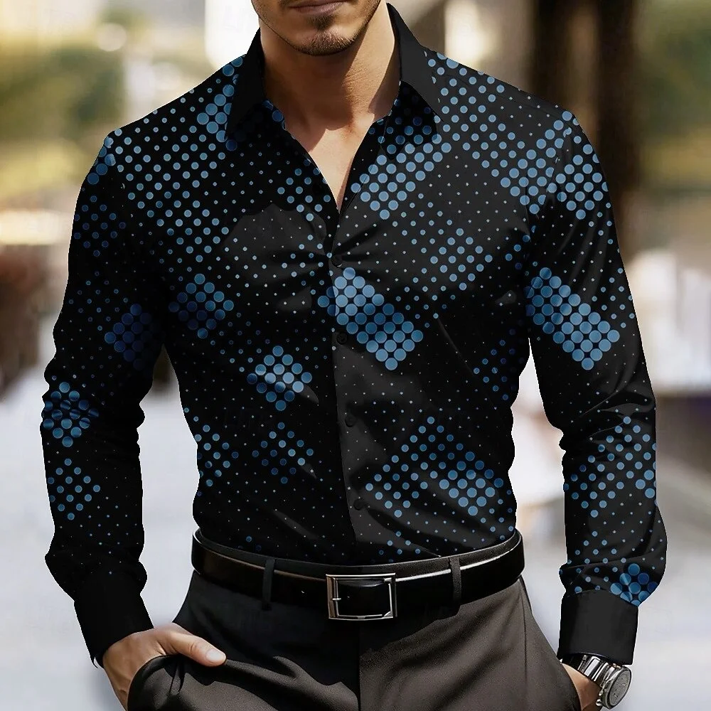 

8 colors men's geometric polka dot gradient shirt button-up shirt long-sleeved fashion casual outdoor daily wear spring and autu