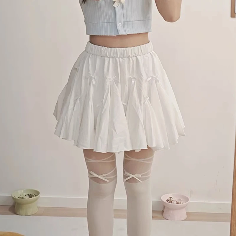 Mini jupe Lolita pour femme, ourlet irrégulier, patchwork de nœuds, ligne A mignonne, jupe courte blanche, fille douce japonaise, salle de bain MERCEDES U Kawaii