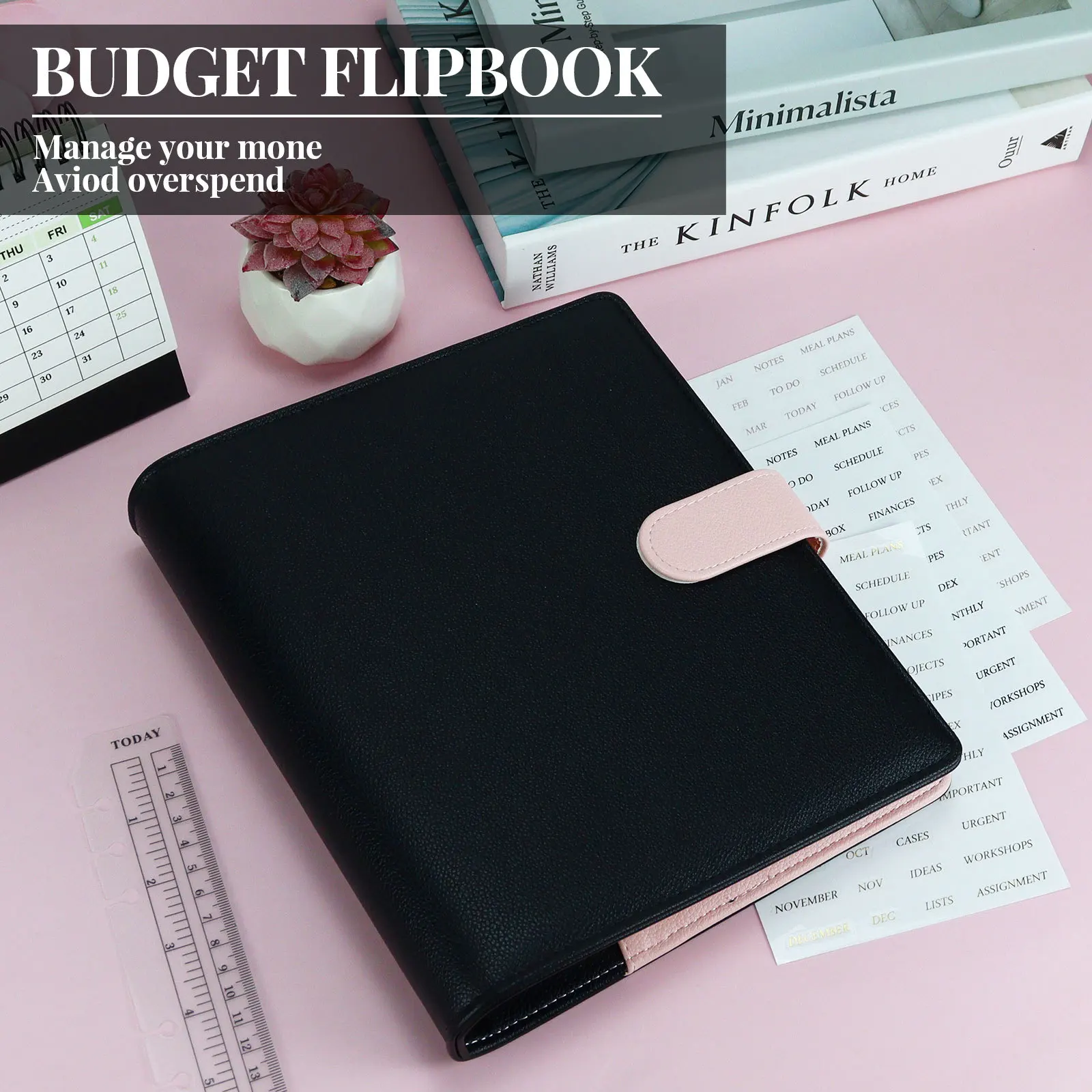 New A5 color-blocking large-ring binder 6 Ring Refillable Notebook Binder Planner Cover, PU Leather Loose Leaf