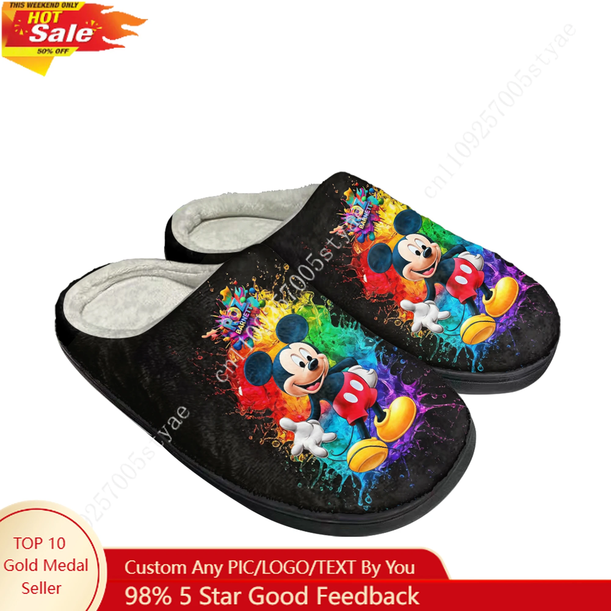 

Disney Mickey Mouse Plush cotton slippers Mens Womens winter Home Keep warm indoor Slippers