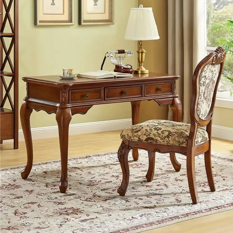 

A French Retro Light Luxury Simple High-end Fashion Three Draw Computer Desk Writing Desk