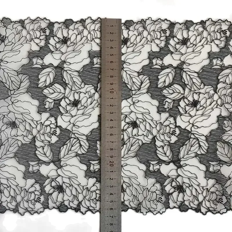 1 Yard Two Sides New Fashion Black Embroidery Polyester Lace Trim Big Flower Lace Fabric Hollow Flower Mesh Embroidery