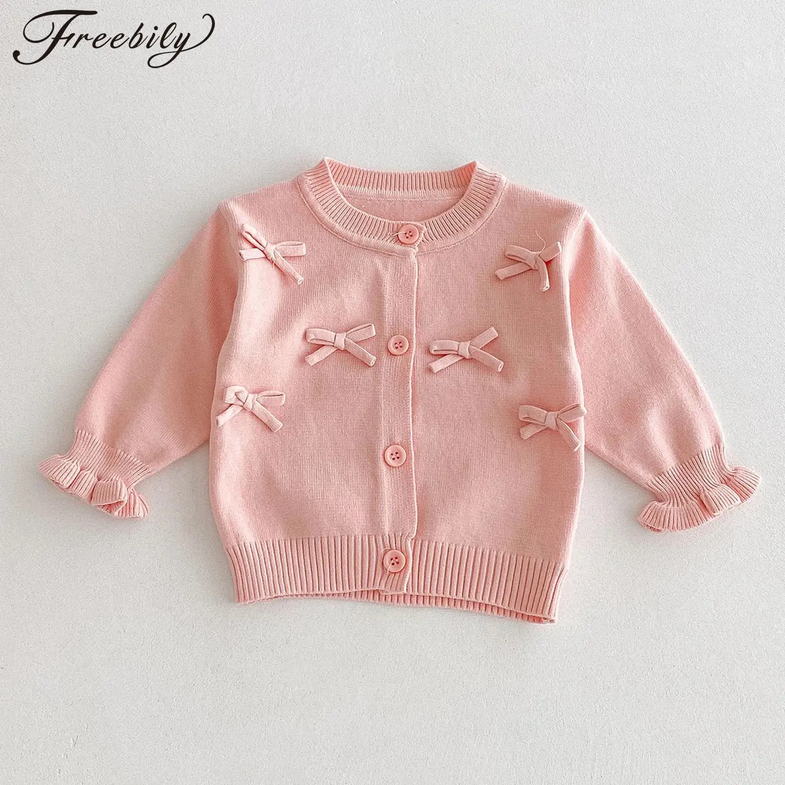 

Toddler Baby Girls Spring Autumn Cardigan Sweater Sweet Bowknots Long Sleeve Button Knitted Outerwear Tops Children Clothing